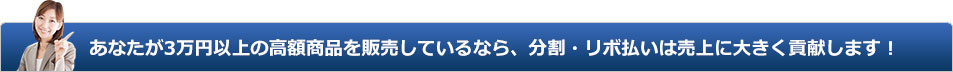 あなたが3万円以上の高額商品を販売しているなら、分割・リボ払いは売上に大きく貢献します！