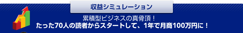 収益シミュレーション 累積型ビジネスの真骨頂！たった70人の読者からスタートして、1年で月商100万円に！