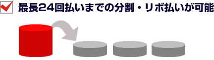 最長24回払いまでの分割・リボ払いが可能