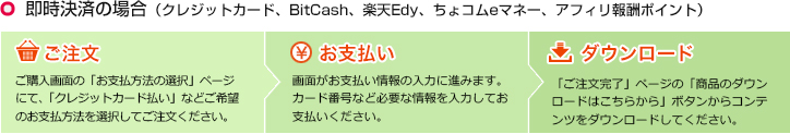 即時決済の場合：ご注文→お支払い→ダウンロード